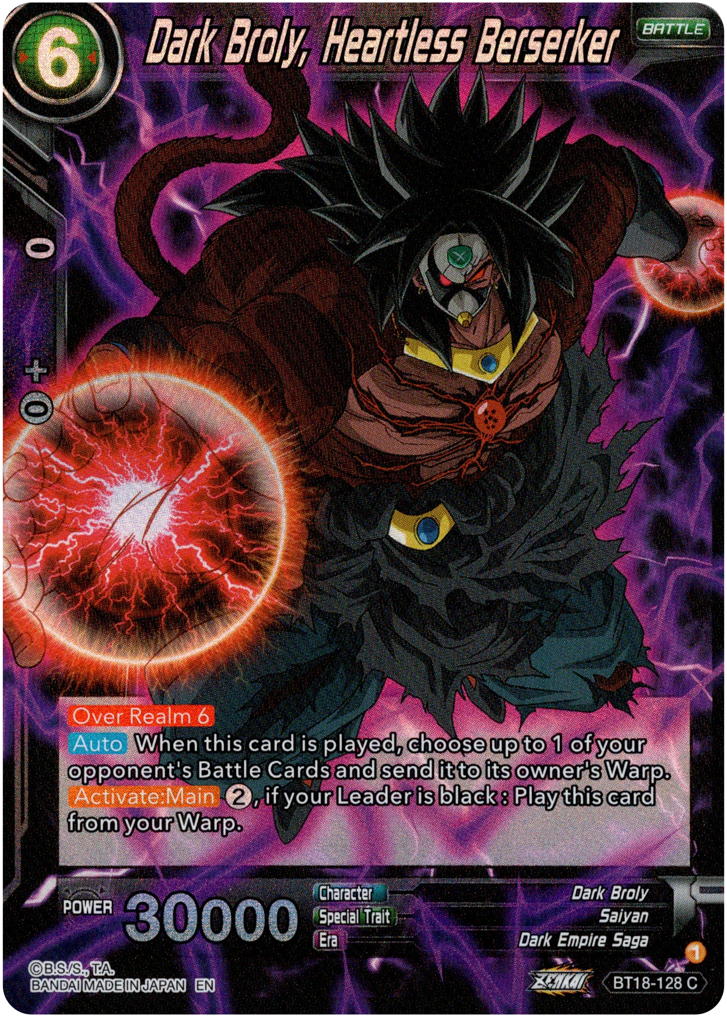 Dark Broly, Heartless Berserker - BT18-128 - Dawn of the Z-Legends - Parallel Foil
