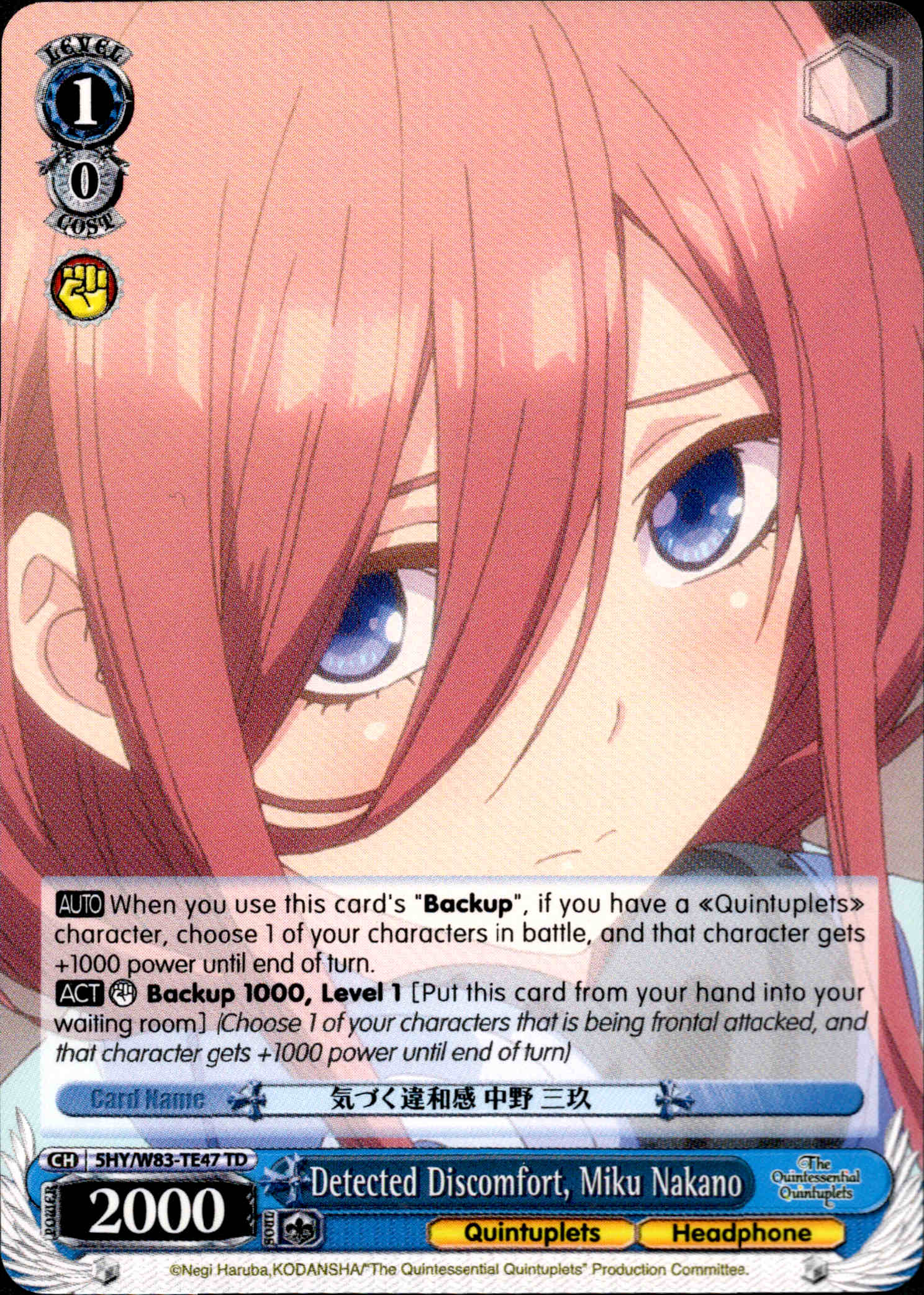 Detected Discomfort, Miku Nakano - 5HY/W83-TE47- The Quintessential Quintuplets