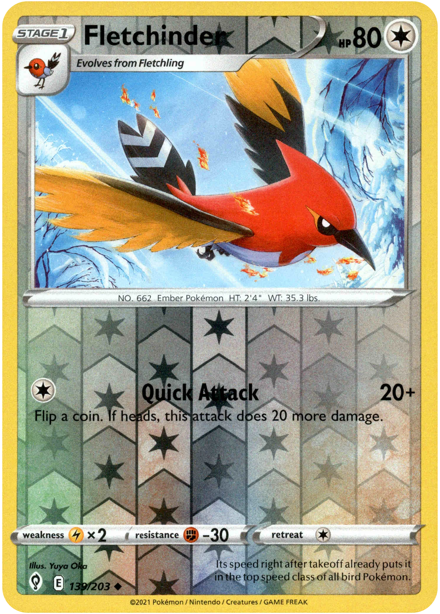 Fletchinder - 139/203 - Evolving Skies - Reverse Holo