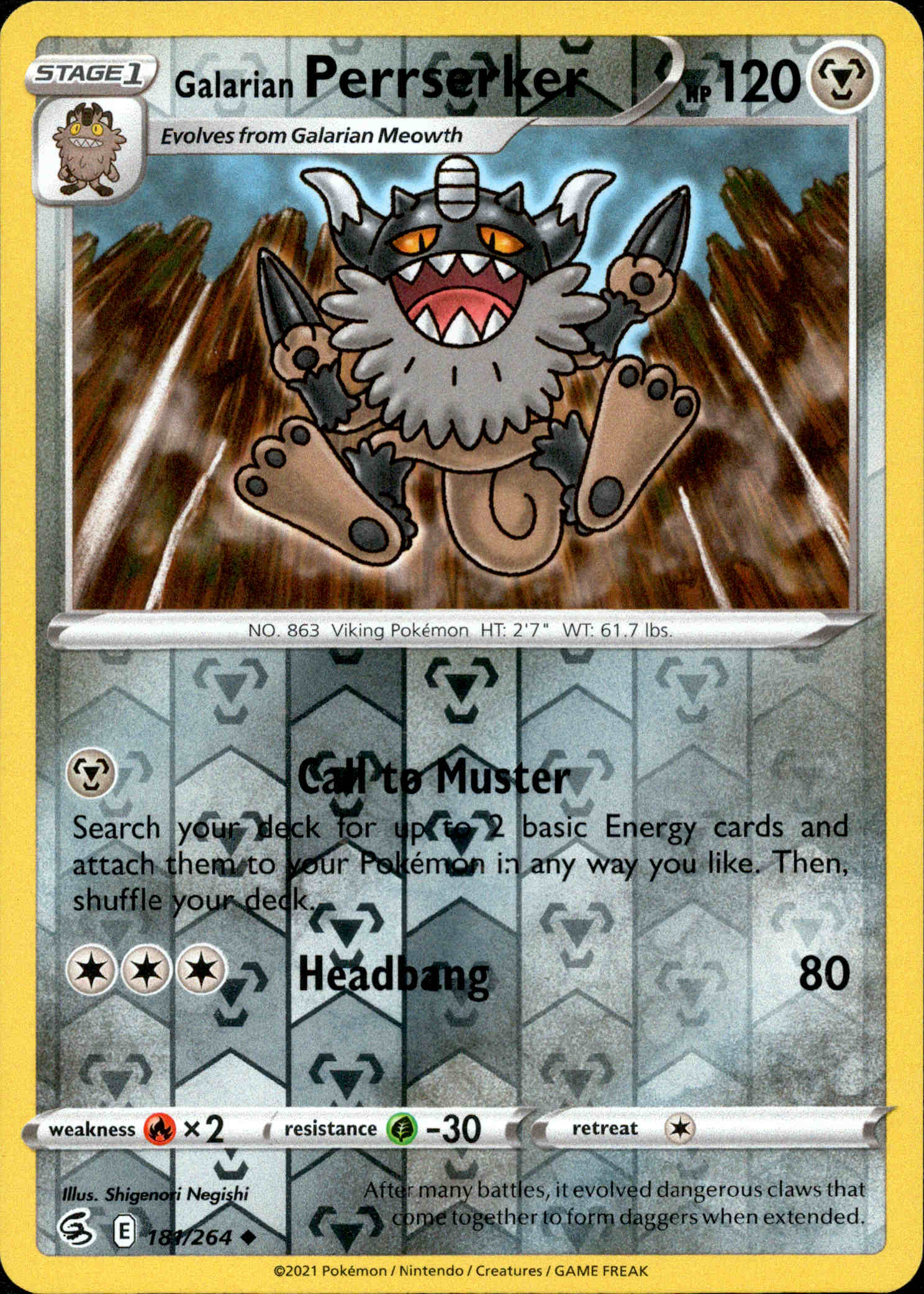 Galarian Perrserker - 181/264 - Fusion Strike - Reverse Holo