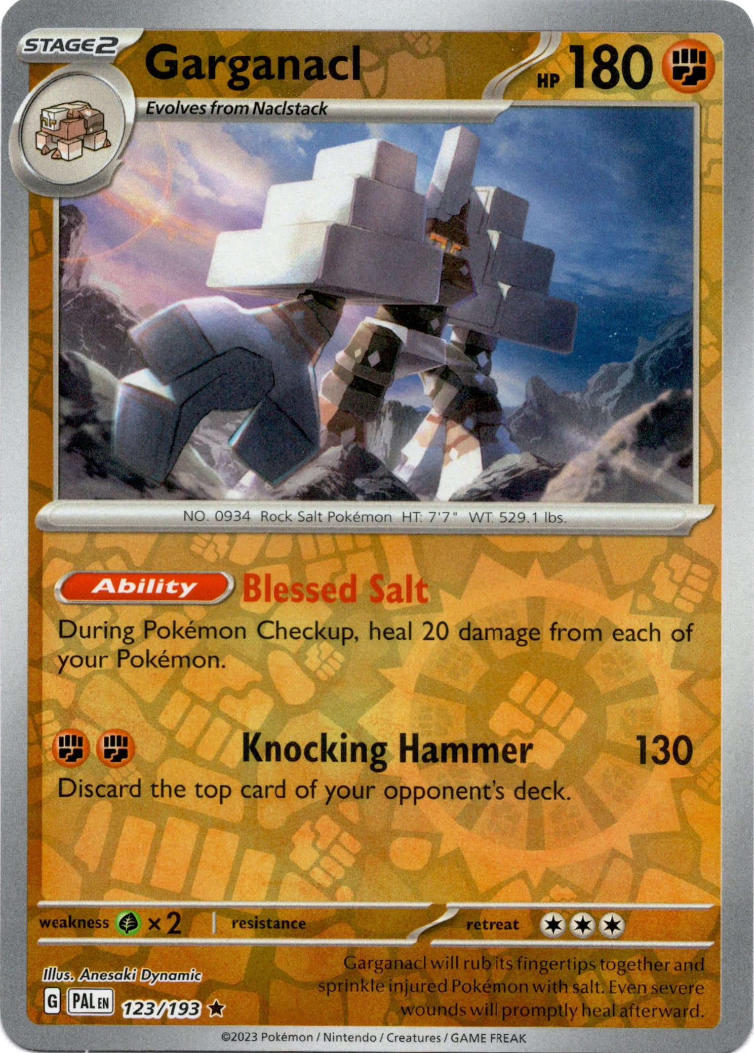 Garganacl - 123/193 - Paldea Evolved - Reverse Holo