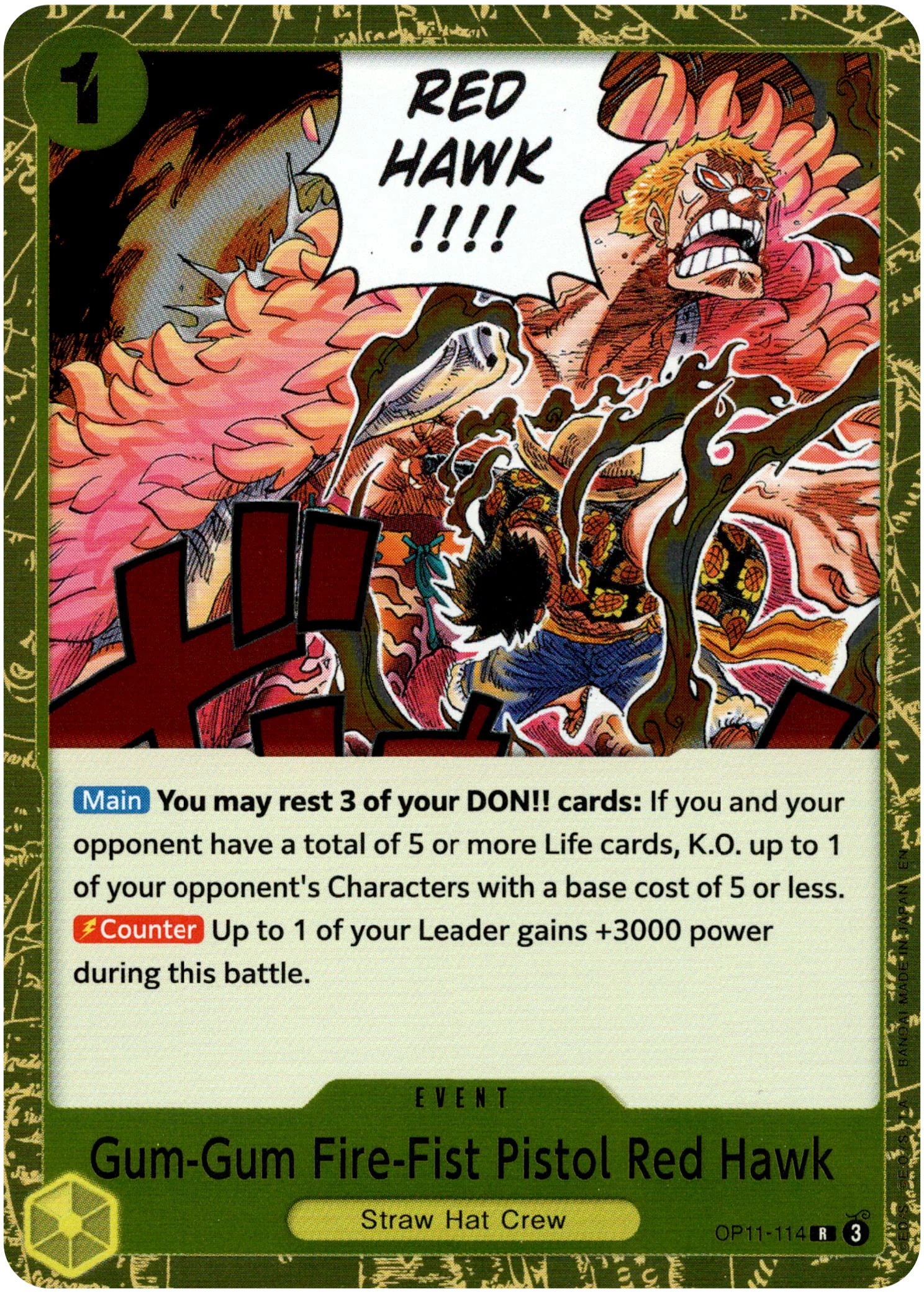 Gum-Gum Fire-Fist Pistol Red Hawk - OP11-114 R - A Fist of Divine Speed - Foil