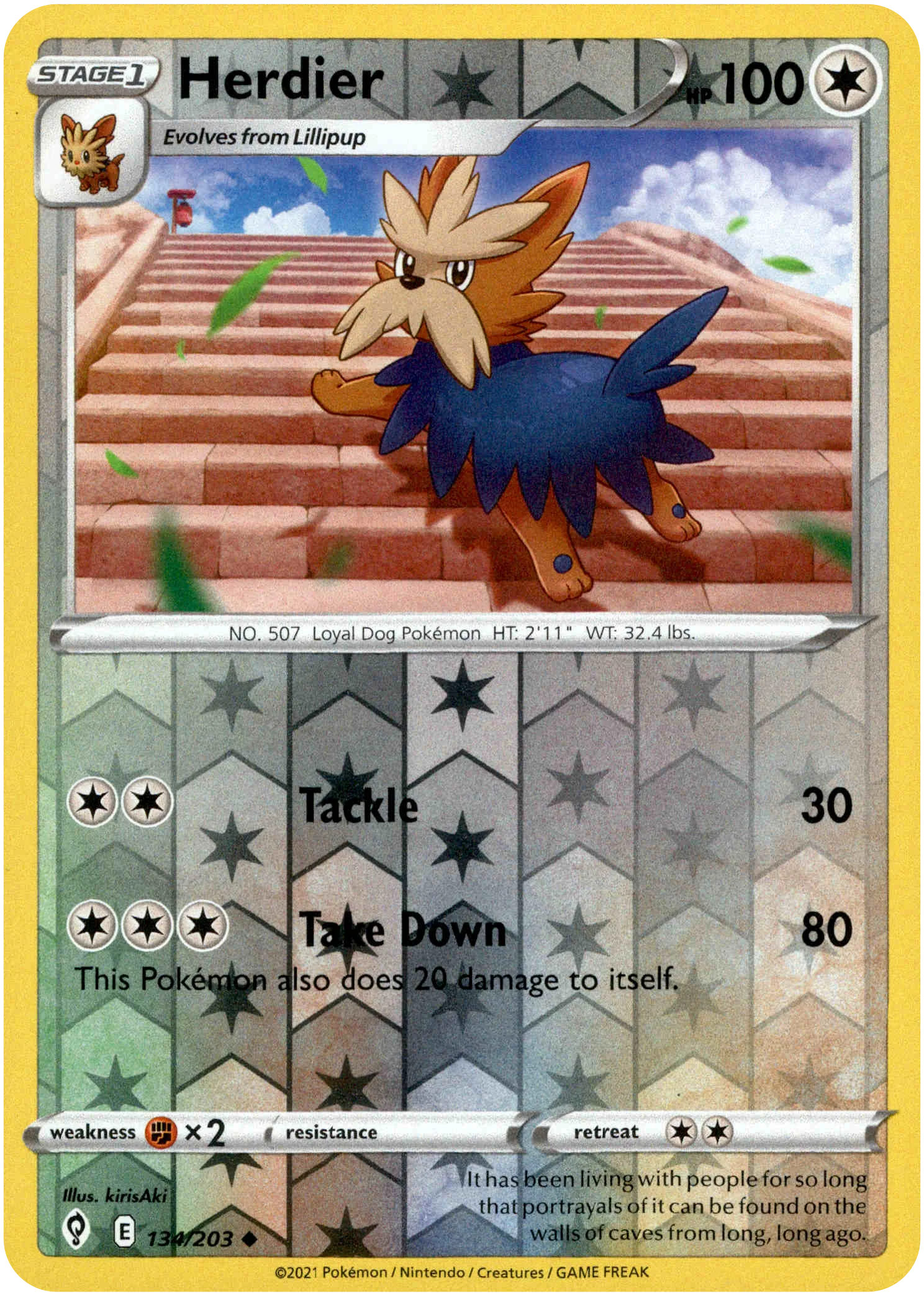 Herdier - 134/203 - Evolving Skies - Reverse Holo