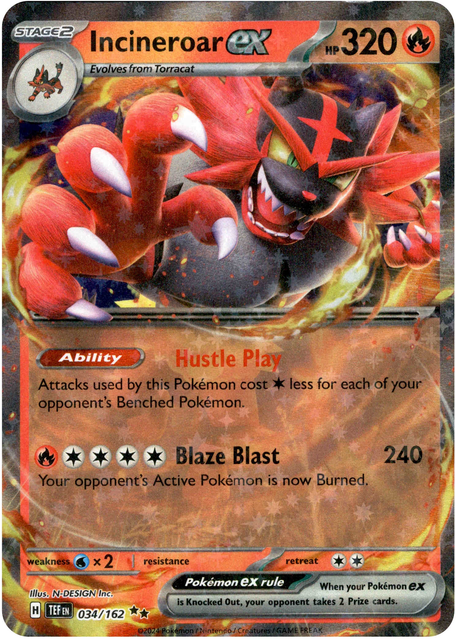 Incineroar ex - 034/162 - Temporal Forces - Holo