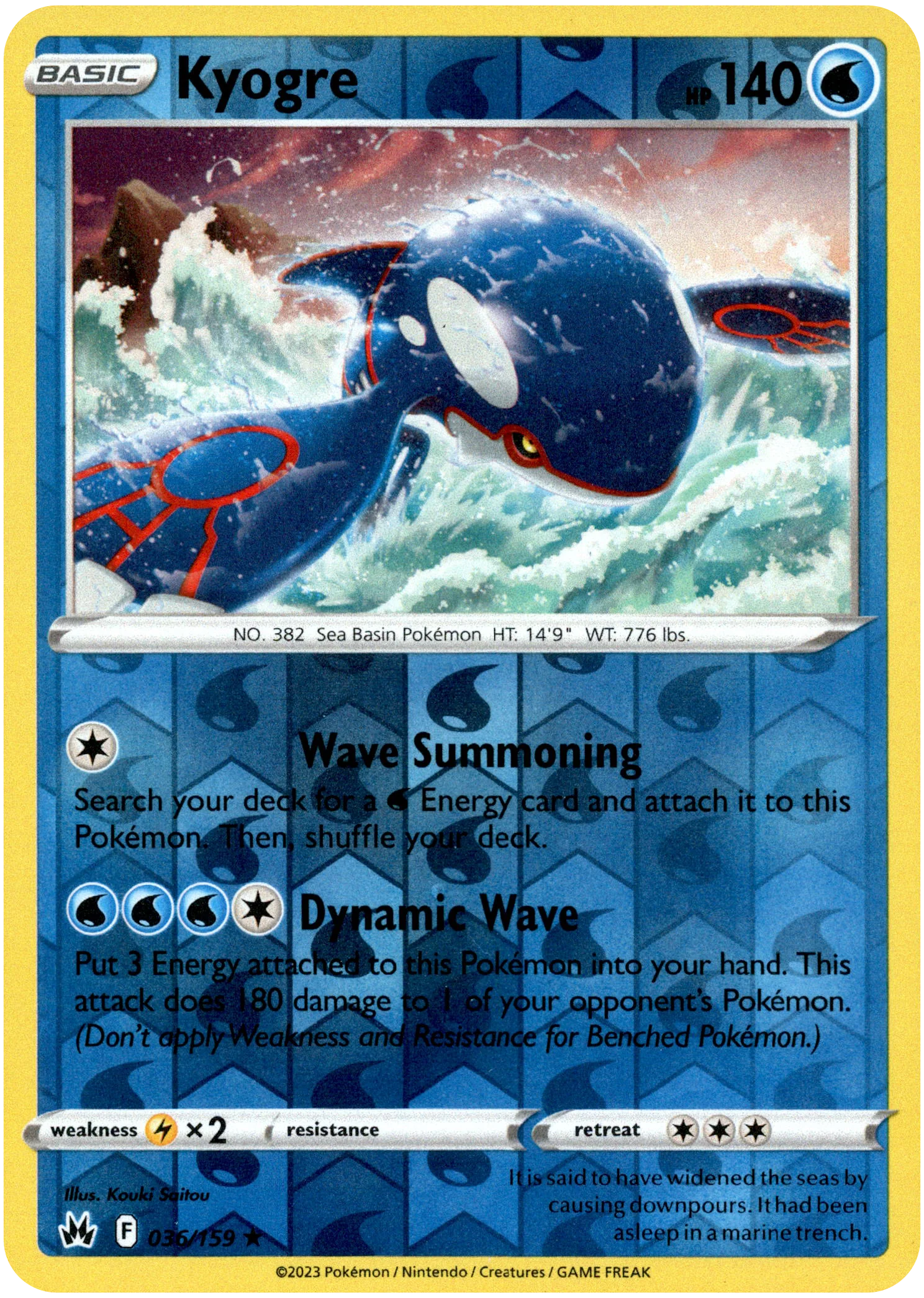Kyogre - 036/159 - Crown Zenith - Reverse Holo