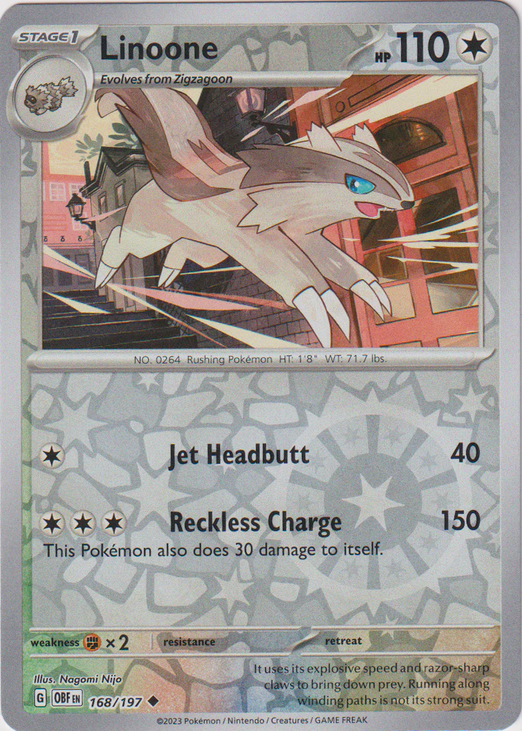 Linoone - 168/197 - Obsidian Flames - Reverse Holo