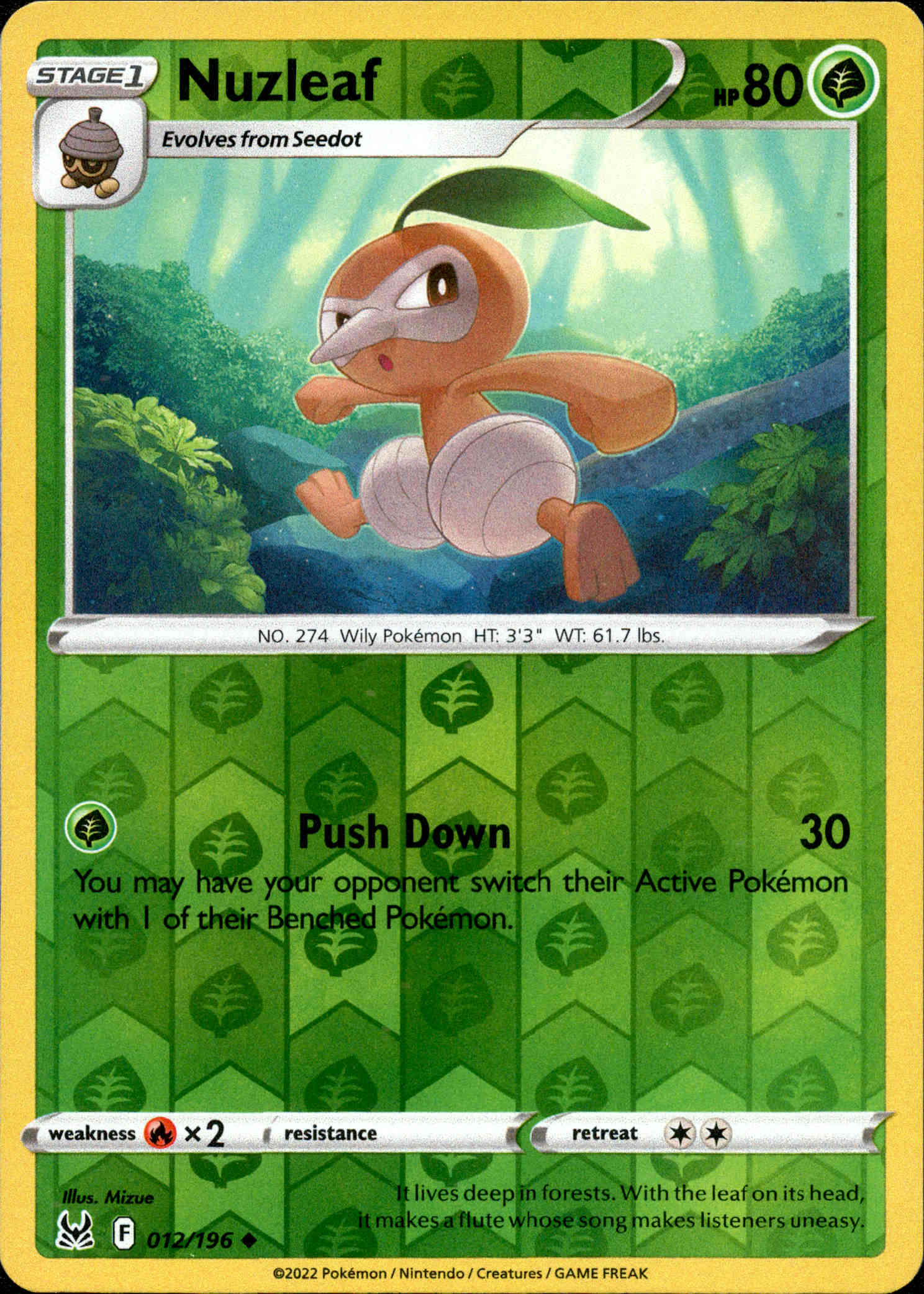 Nuzleaf - 012/196 - Lost Origin - Reverse Holo