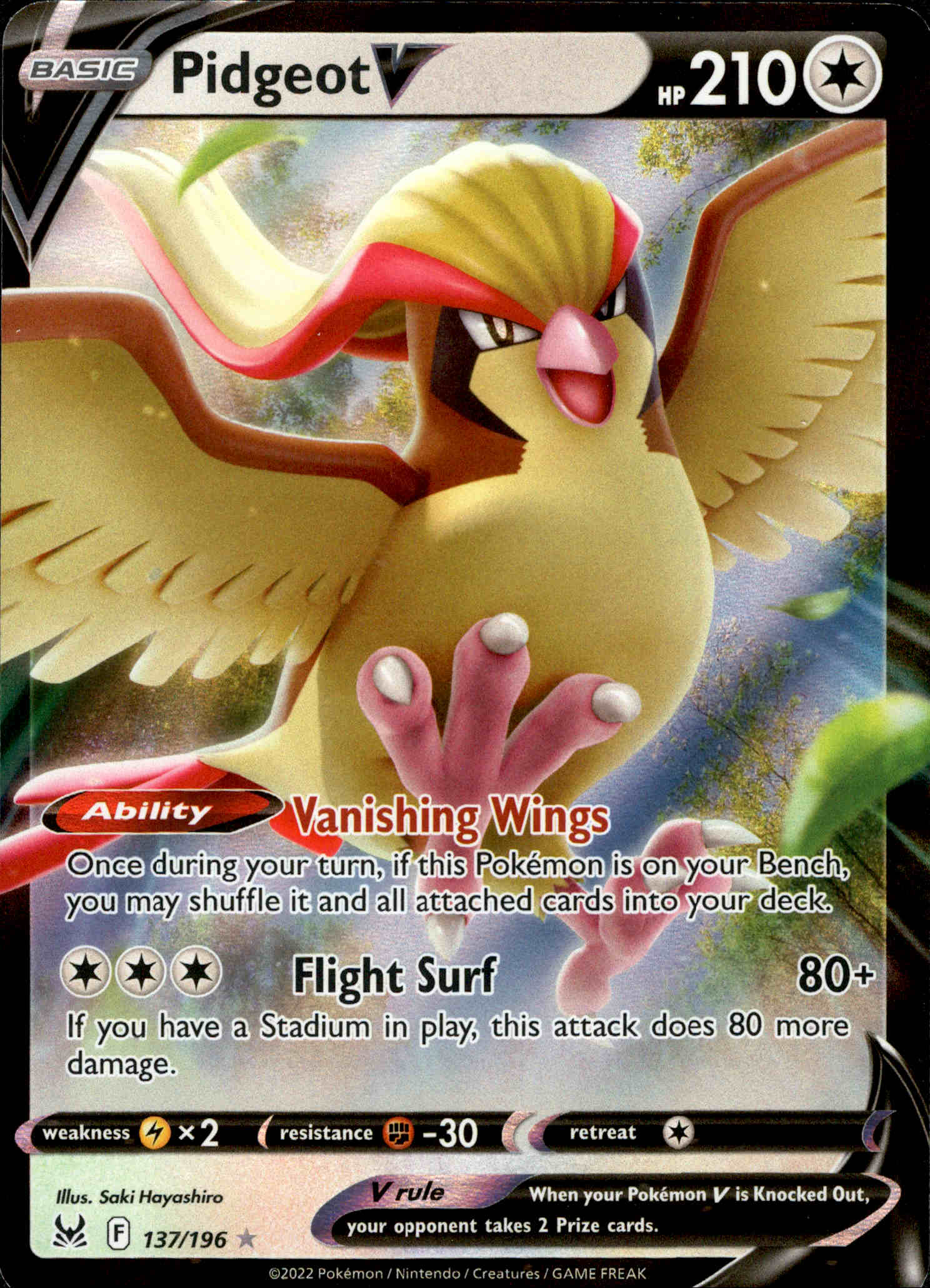 Pidgeot V - 137/196 - Lost Origin - Holo