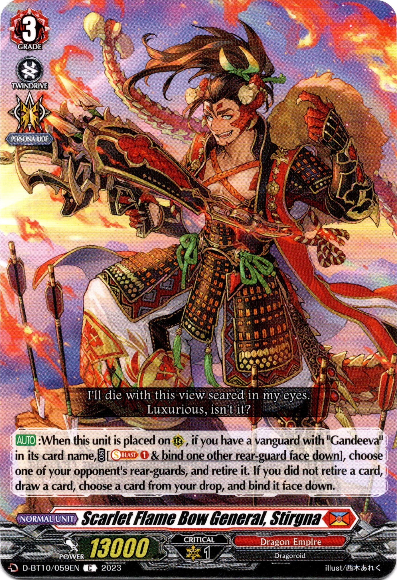 Scarlet Flame Bow General, Stirgna - D-BT10/059EN - Dragon Masquerade