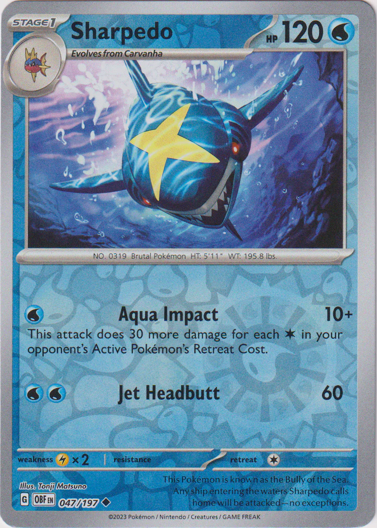 Sharpedo - 047/197 - Obsidian Flames - Reverse Holo