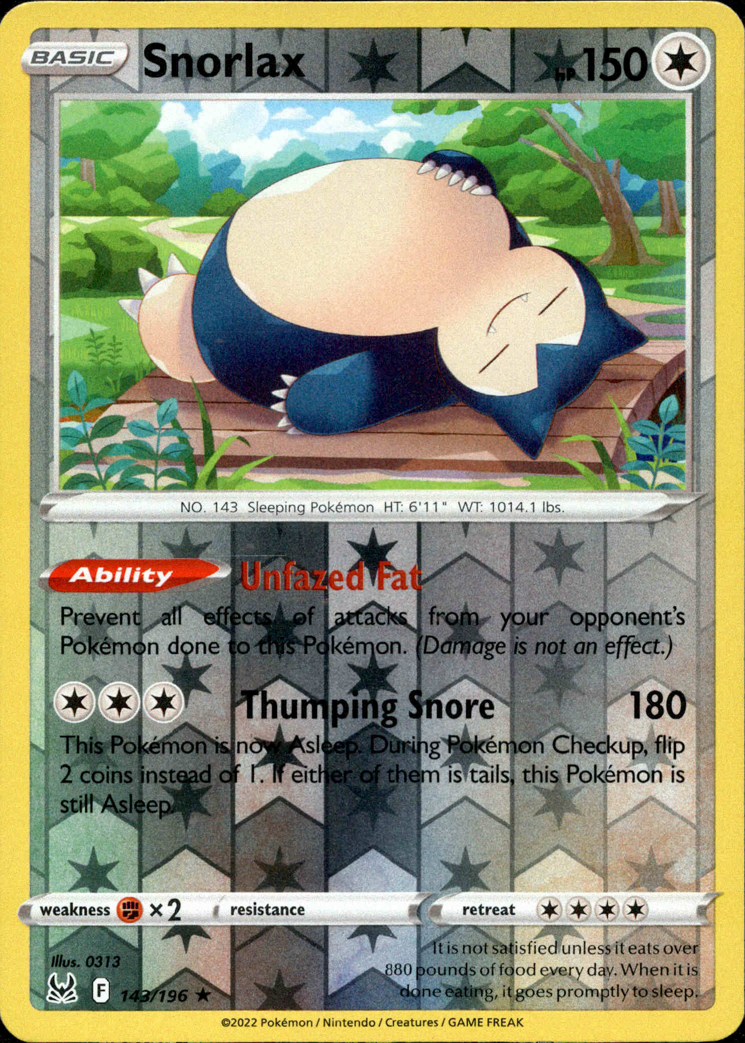Snorlax - 143/196 - Lost Origin - Reverse Holo