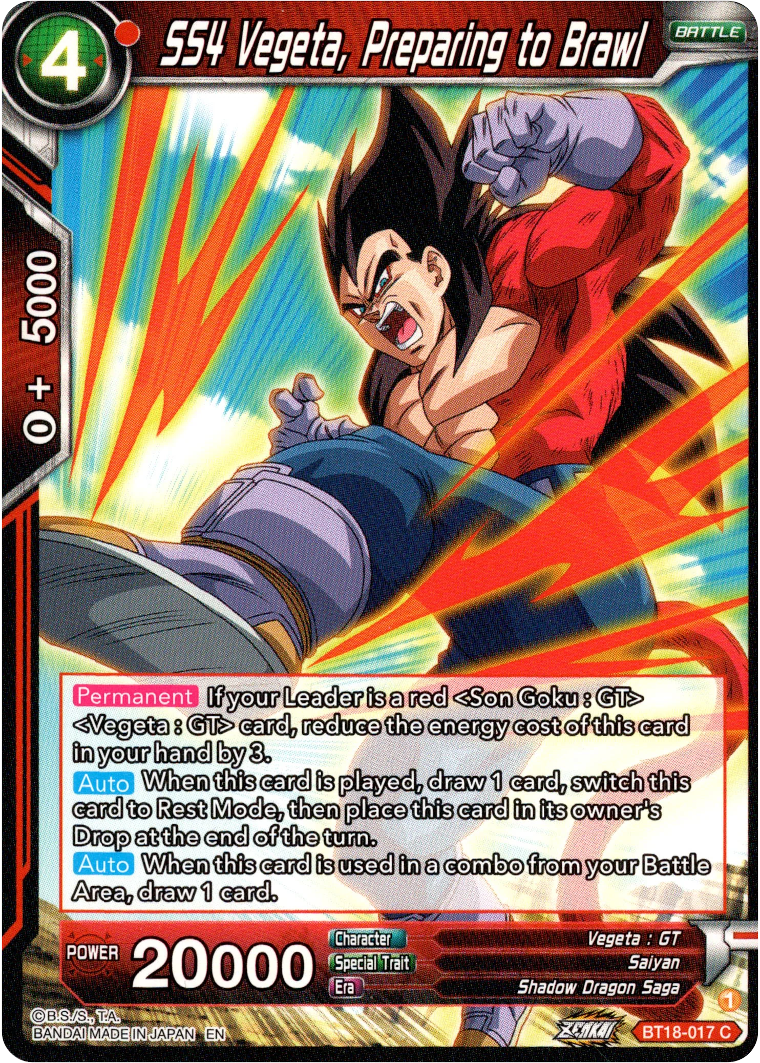 SS4 Vegeta, Preparing to Brawl - BT18-017 - Dawn of the Z-Legends