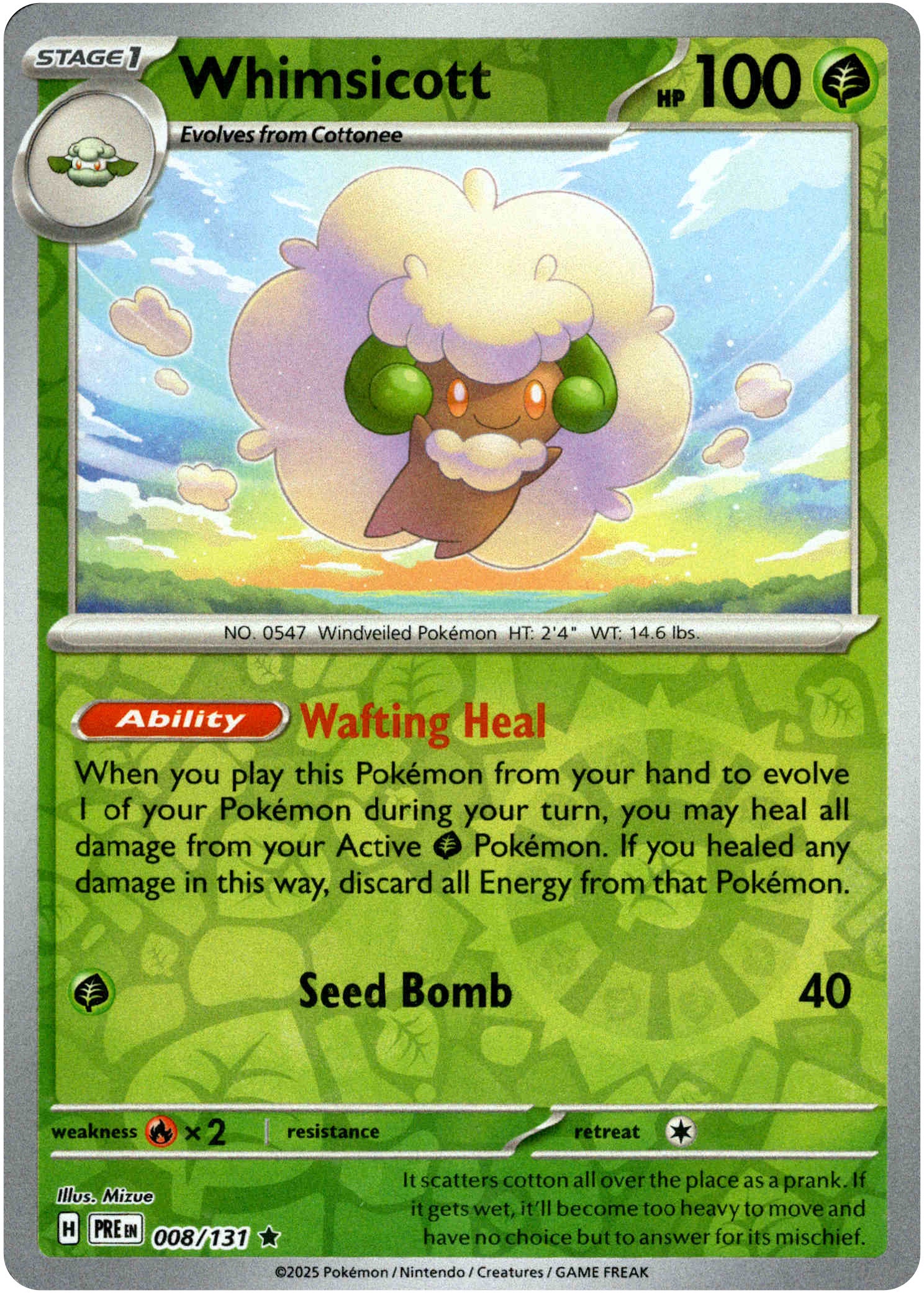 Whimsicott - 008/131 - Prismatic Evolutions - Reverse Holo